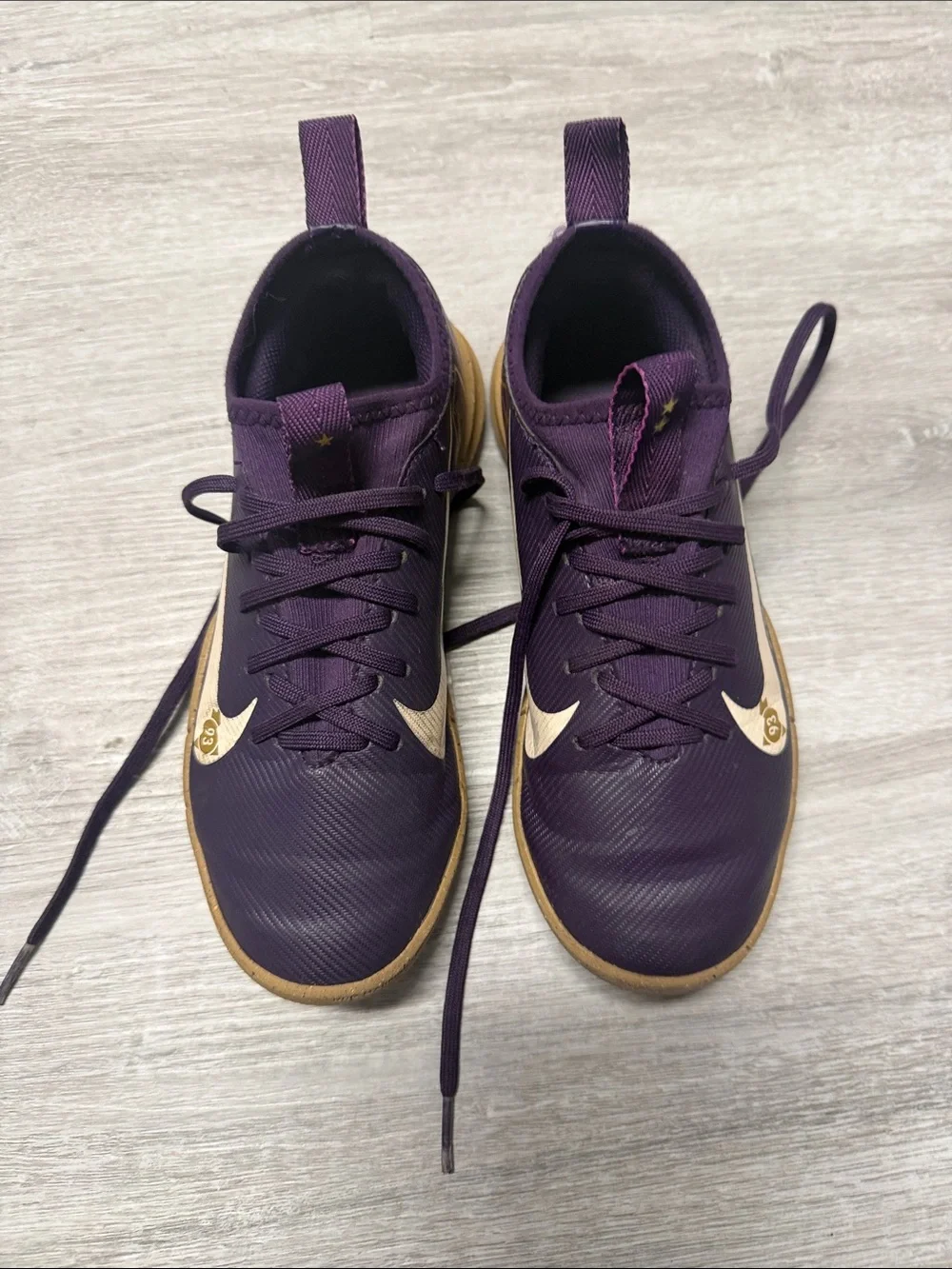 Nike Purple Athletic Turf Shoes with Gold Swoosh